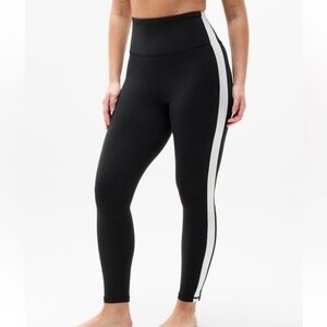 Athleta Black Leggings with White Stripe